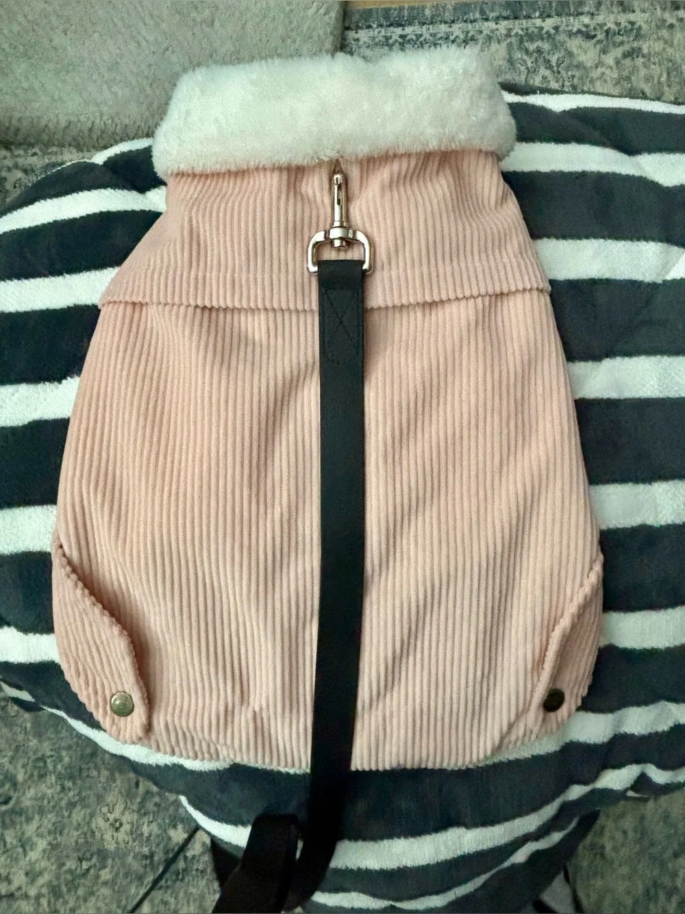 Cozy-Pink Corduroy Dog Coat with Faux Fur Collar